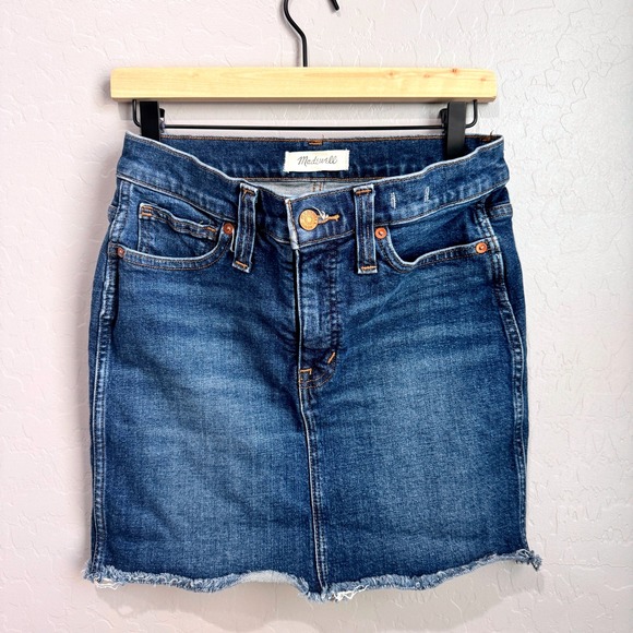Madewell Stretch Denim High-Waist Mini Skirt Size 26/2/4 Hayson Medium Wash - Picture 2 of 10